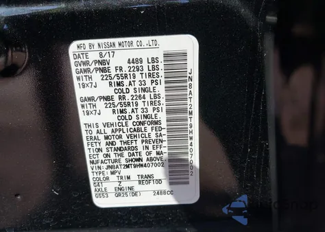 2017 Nissan Rogue Sl из США, поврежденный, VIN JN8AT2MT9HW407002